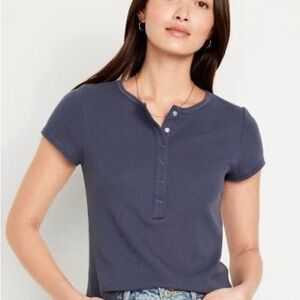 Old Navy Waffle Knit Henley Top Short Sleeve Blue XS Petite